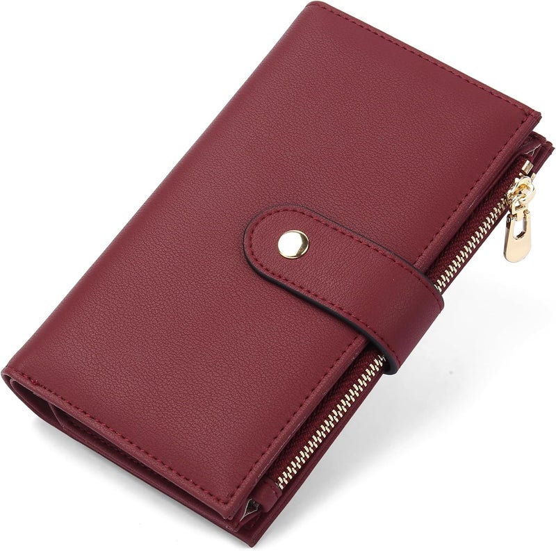 yiijay Womens Wallet RFID Blocking Leather Trifold Clutch Wallet Credit Card Holder Ladies Travel Wallet Purse with Pen Holder - Image 1